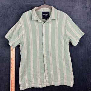 VSTR Men’s 100% Cotton Mint Green Striped Casual Beachy Button Down Shirt Sz L